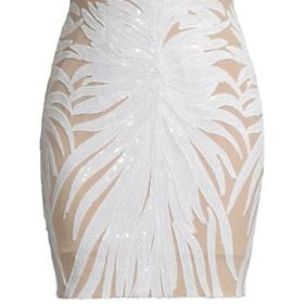 NEW NWT Dress The Population Zoe white sequin bodycon illusion dress S - Picture 3 of 4
